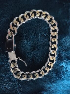 Sterling 925 Two-Tone Cuban Link Bracelet - Silver & Gold